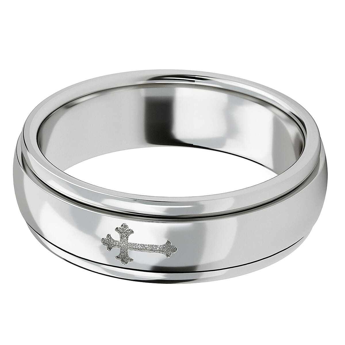 Stackable Cross Spinner Ring in Sterling Silver with Platinum Plating 3676716 12