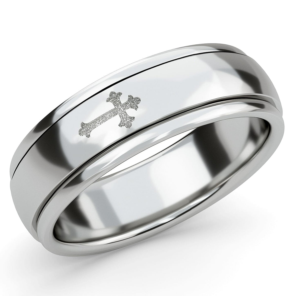 Stackable Cross Spinner Ring in Sterling Silver with Platinum Plating V32654389 2