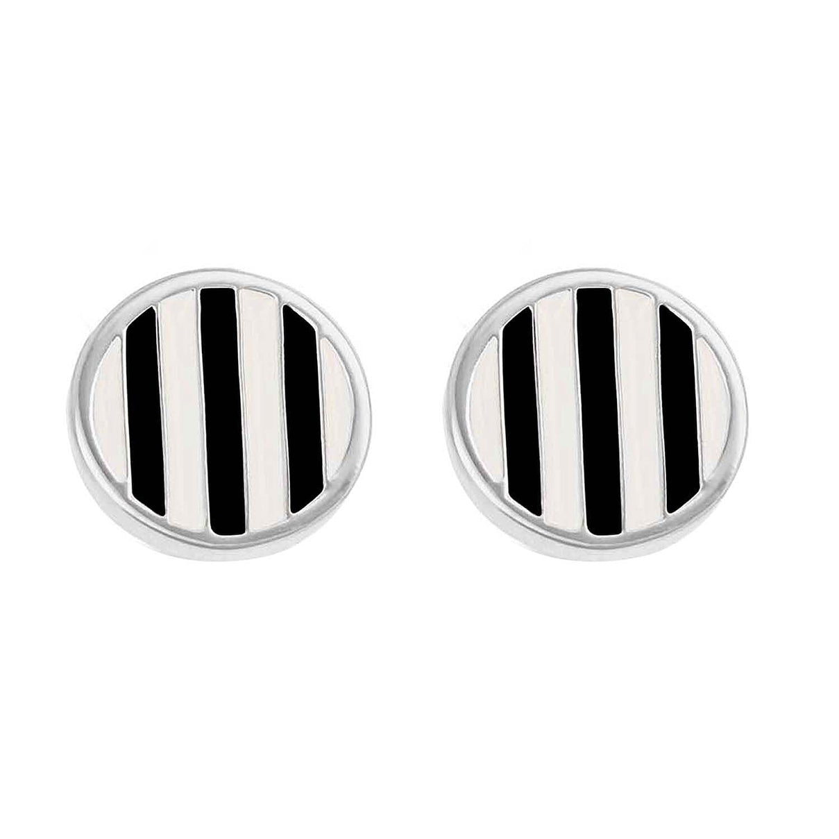 Sterling Silver 14.5mm Round Black and White Striped Enamel Cufflinks 7315414 0