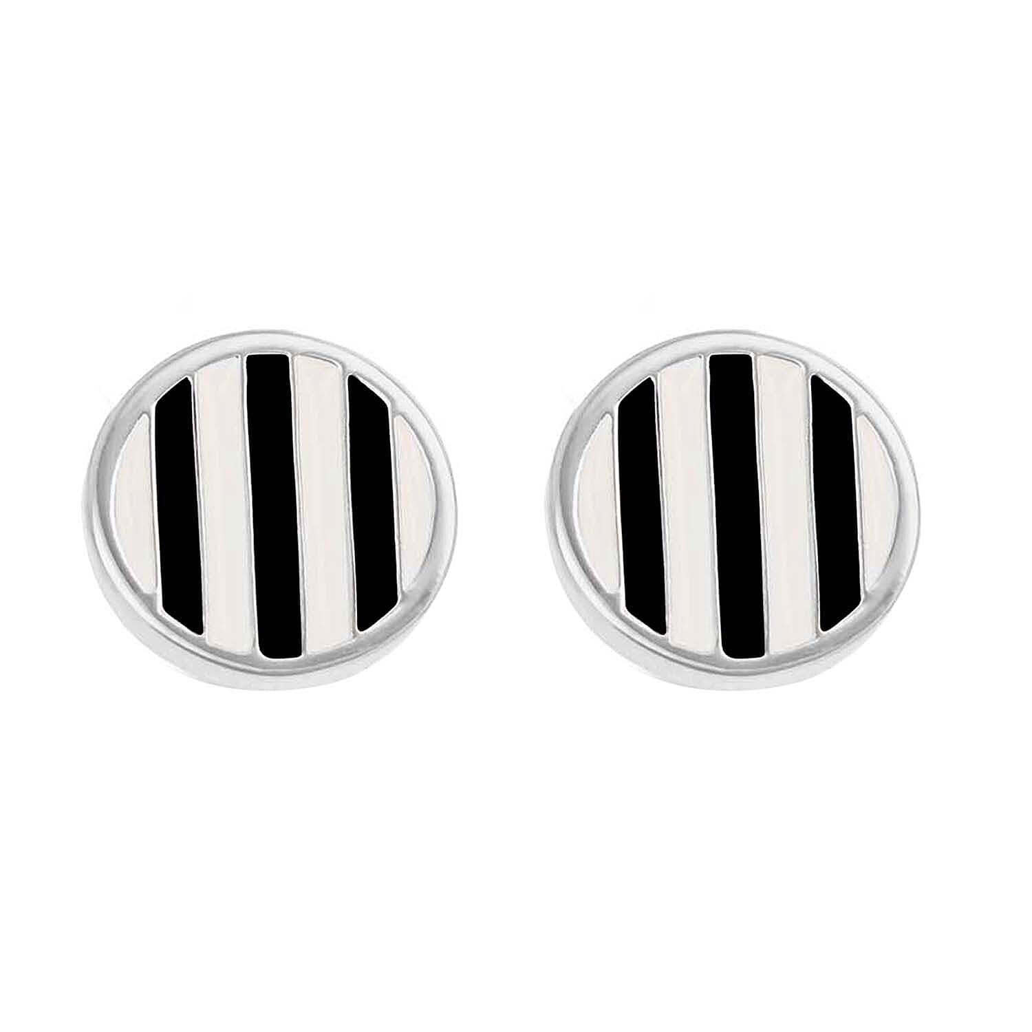 Sterling Silver 14.5mm Round Black and White Striped Enamel Cufflinks 7315414 0