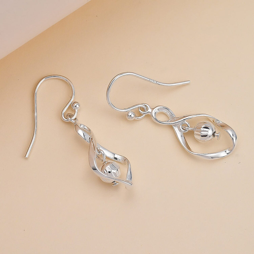 White Gold Plated Sterling Silver Dangling Earrings (With Hook)