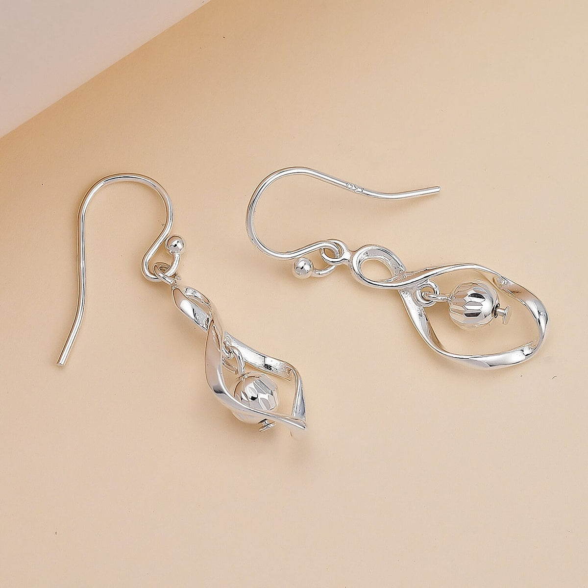 White Gold Plated Sterling Silver Dangling Earrings (With Hook) 8895880 3