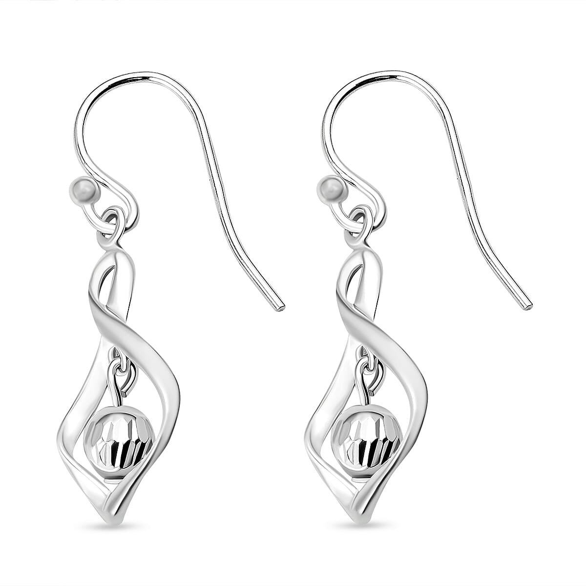 White Gold Plated Sterling Silver Dangling Earrings (With Hook) 8895880 6