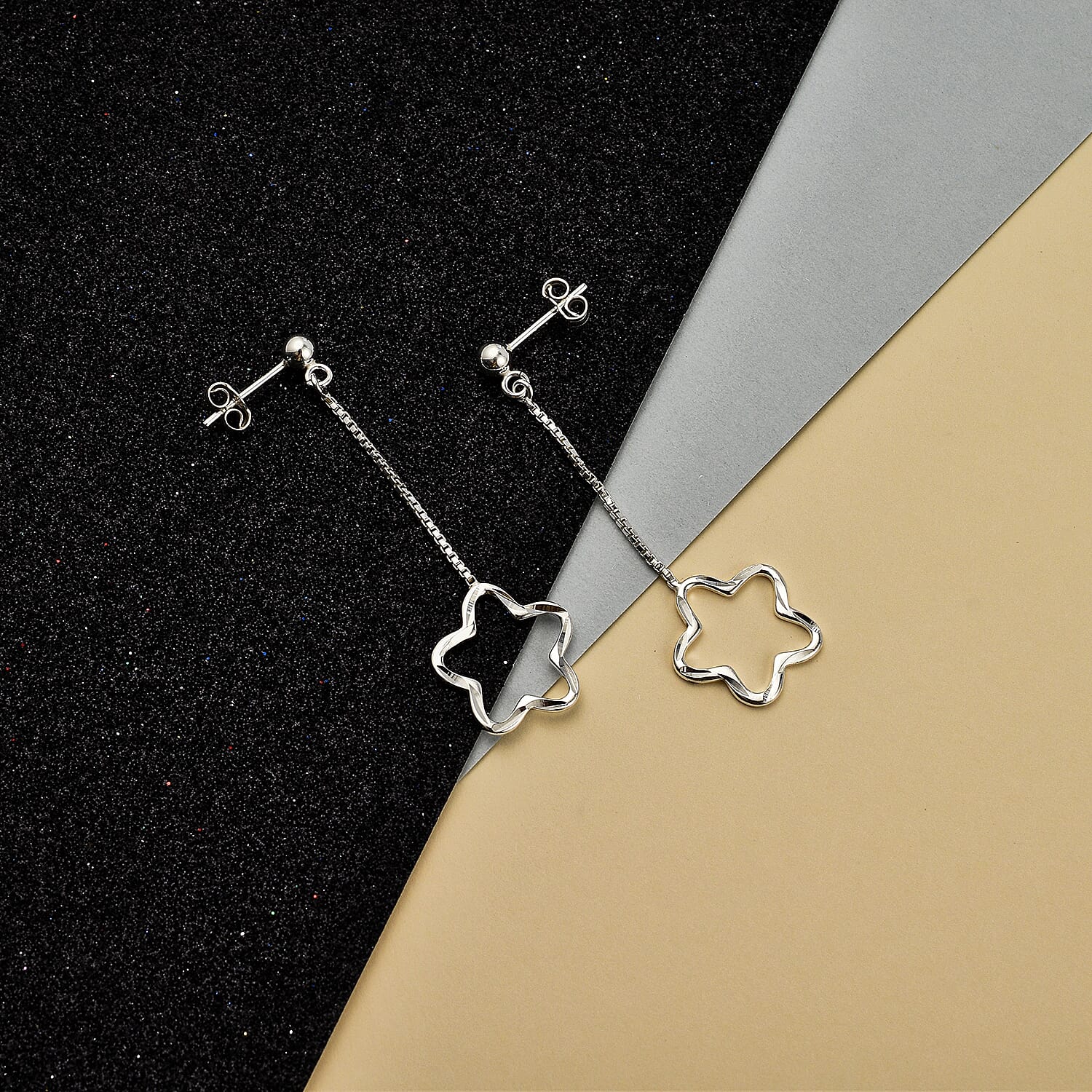 Sterling Silver Dangling Star Earrings (with Push Back) 7023533 1