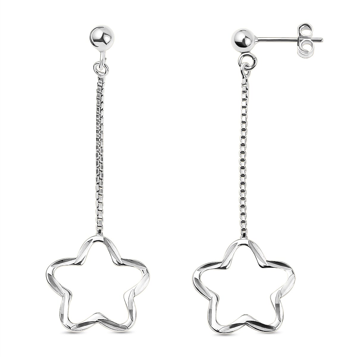 Sterling Silver Dangling Star Earrings (with Push Back) 7023533 8
