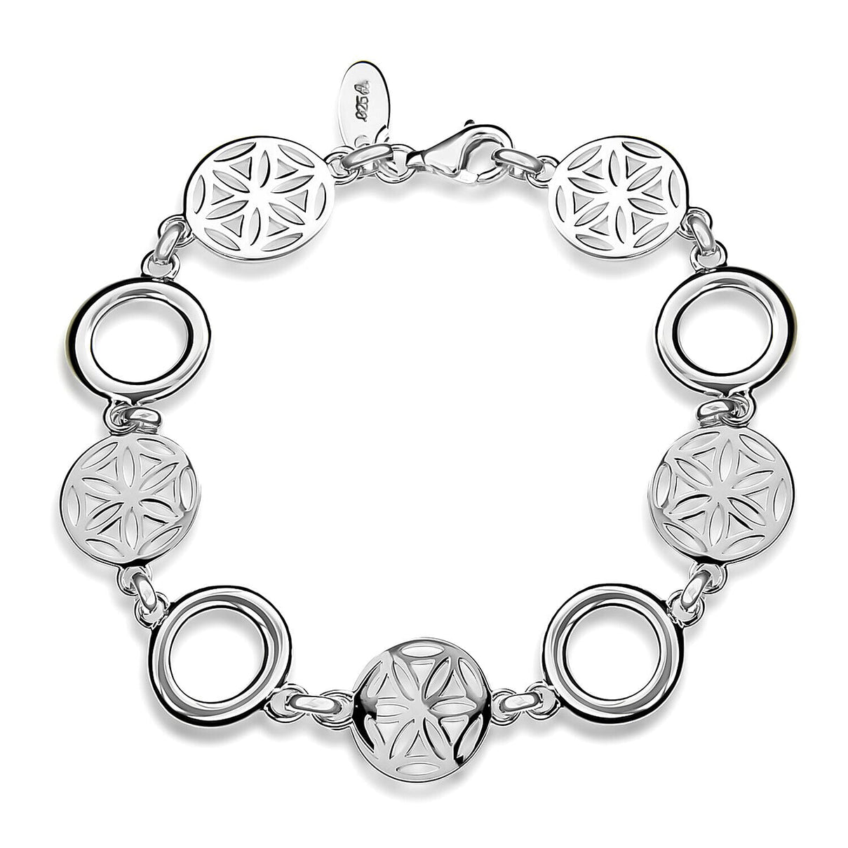 Sterling Silver Cutout Flower Disc and Rings Bracelet 7.5 Inch 7315074 0
