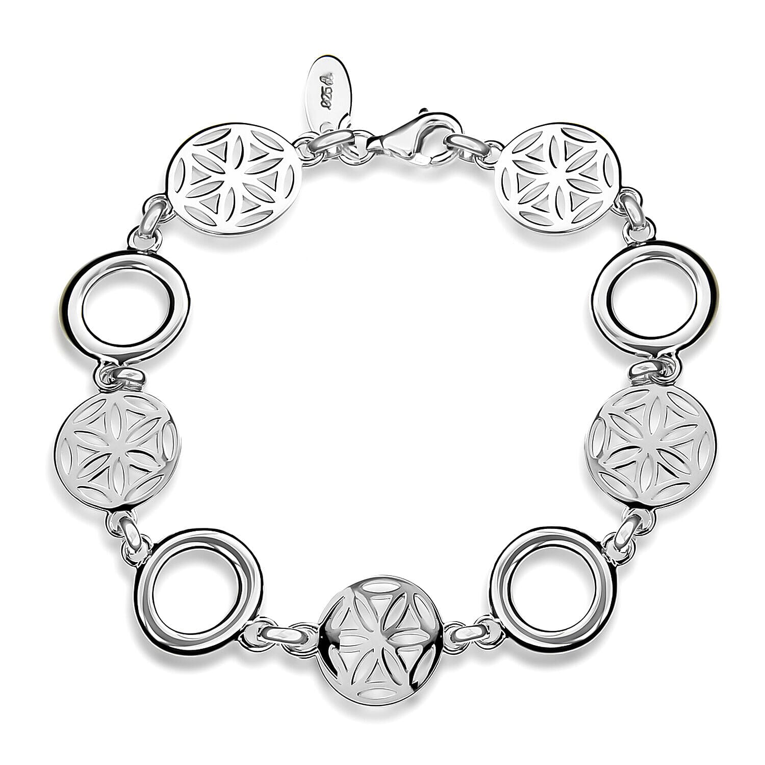 Sterling Silver Cutout Flower Disc and Rings Bracelet 7.5 Inch 7315074 0