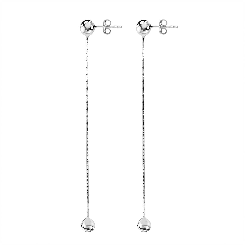 Biggest Silver Closeout - Diamond Cut Snake & Bead Drop Earrings in Sterling Silver