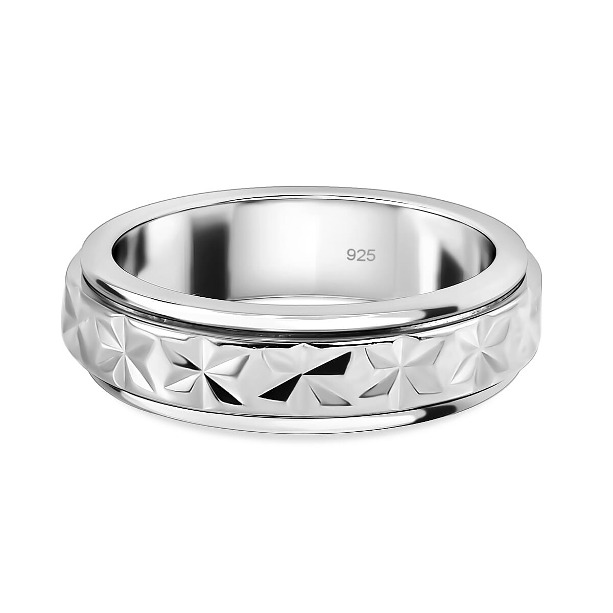 Platinum Overlay Sterling Silver Diamond Cut Spinner Ring 7213892 5