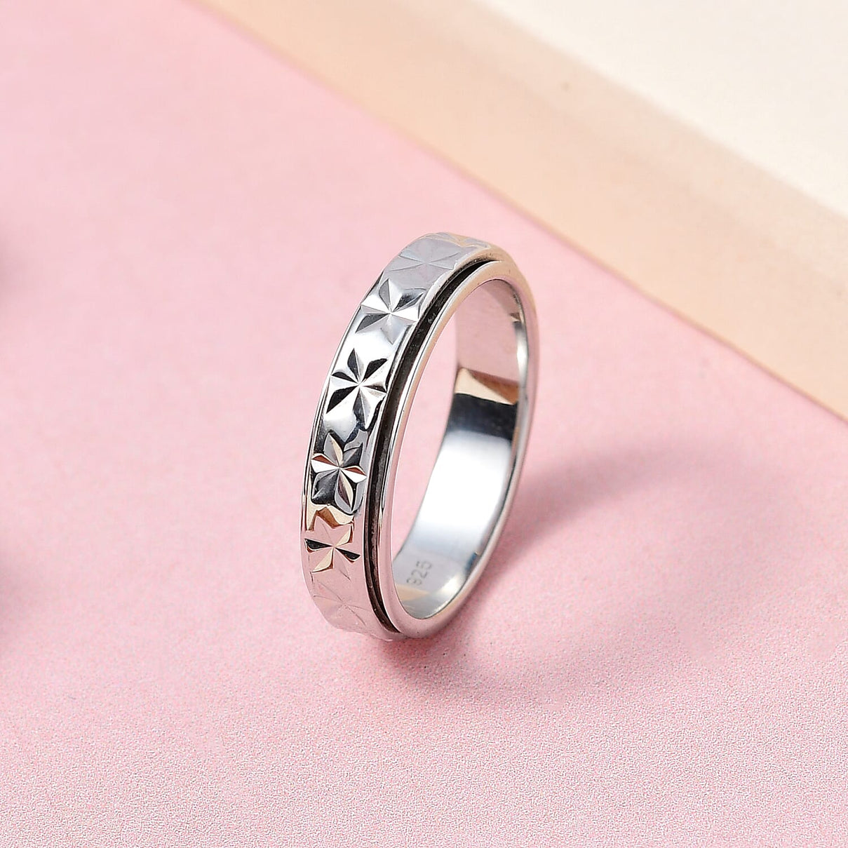 Platinum Overlay Sterling Silver Diamond Cut Spinner Ring 7213892 6