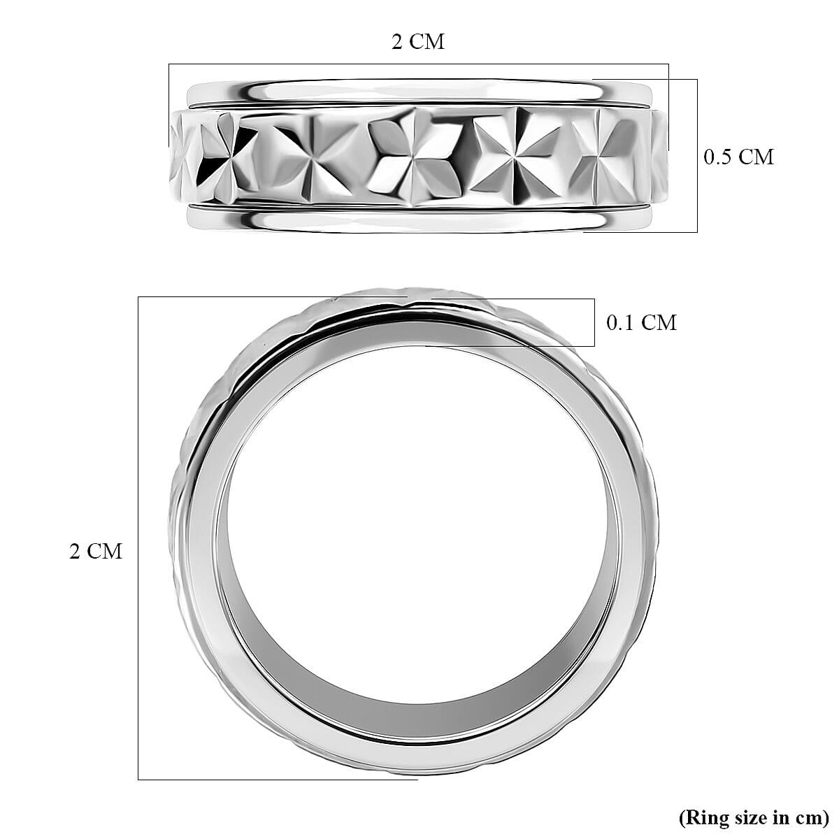 Platinum Overlay Sterling Silver Diamond Cut Spinner Ring 7213892 9