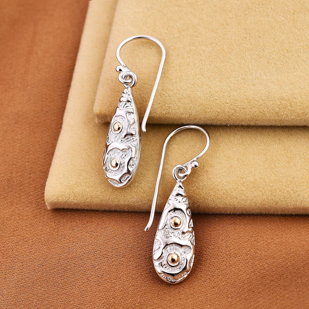 Royal Bali Collection - 18K Yellow Gold and Sterling Silver Teardrop Earrings 7652057 2