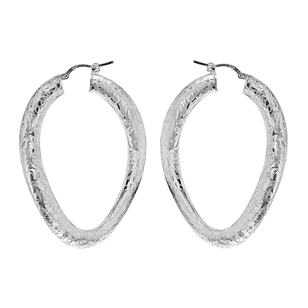 Sterling Silver 37mm x 50mm Textured Organic Creole Earrings 7315480 0