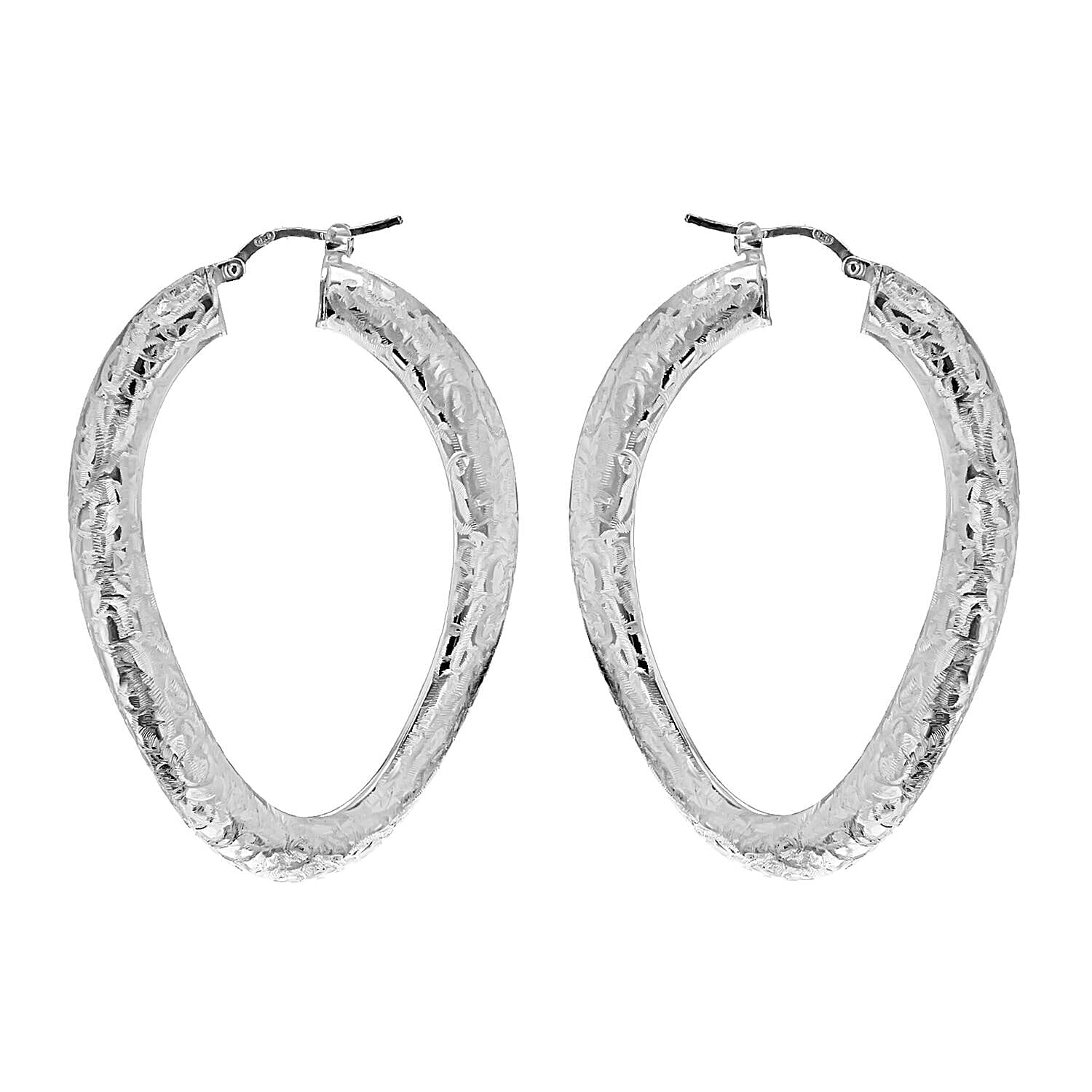 Sterling Silver 37mm x 50mm Textured Organic Creole Earrings 7315480 0