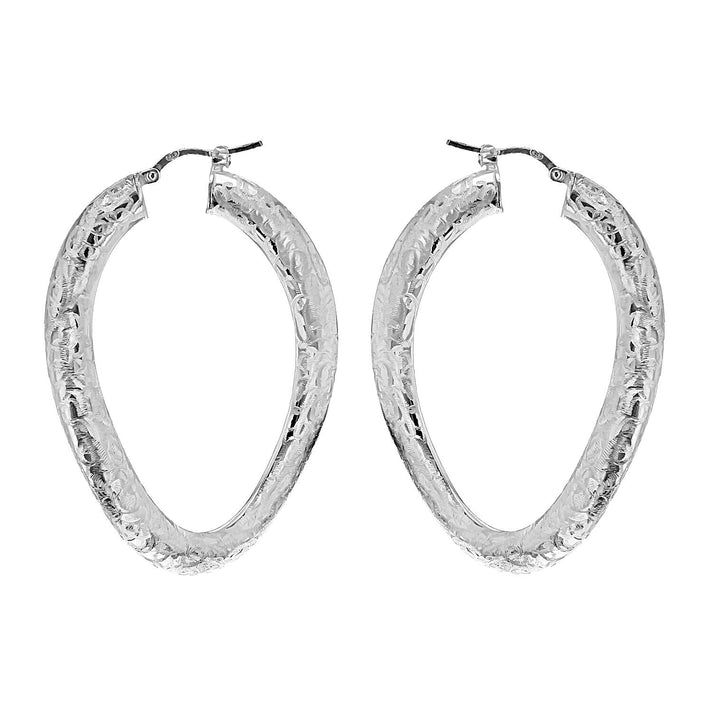 Sterling Silver 37mm x 50mm Textured Organic Creole Earrings 7315480 1