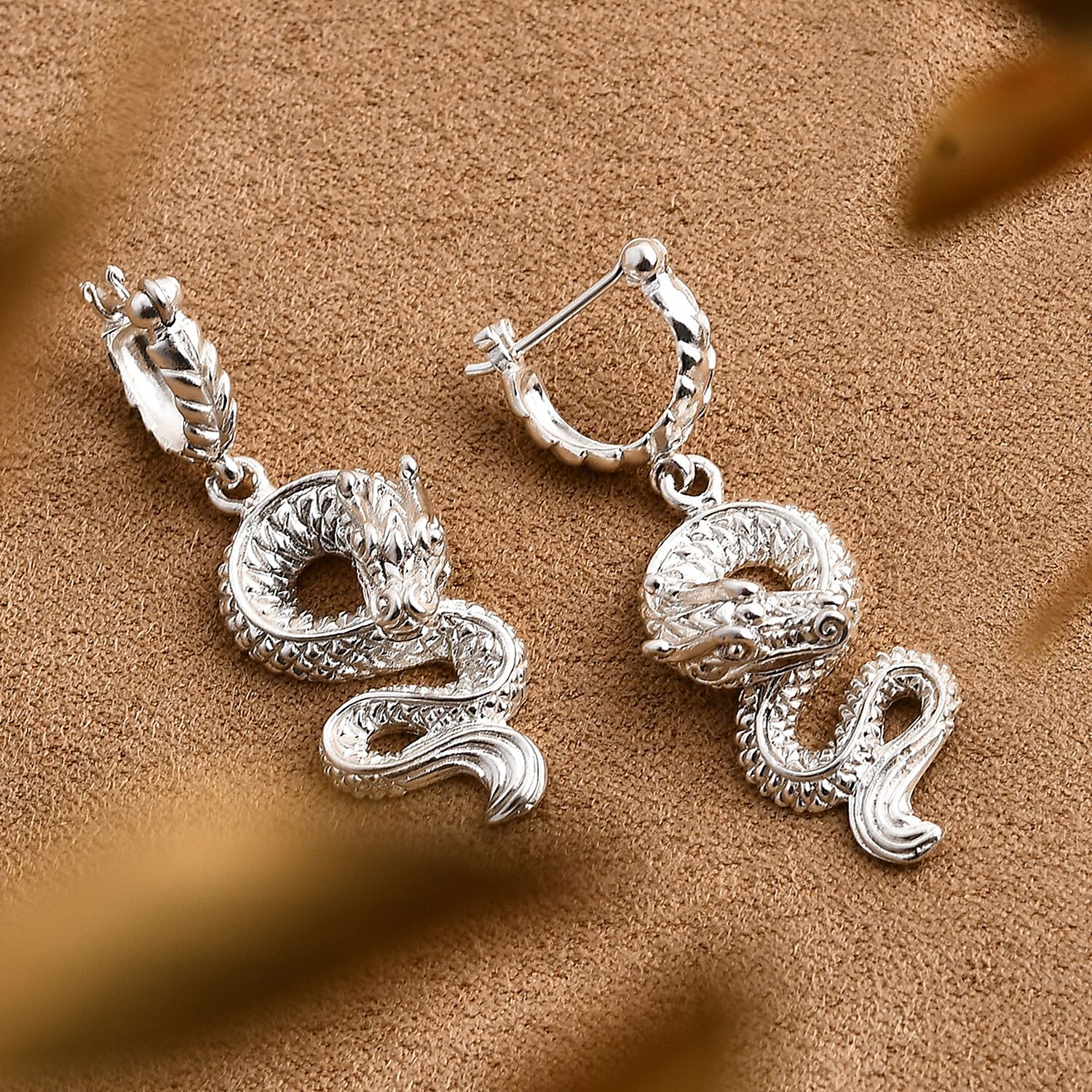 D'joy Royal Bali Collection Handmade Sterling Silver Dragon Earrings with Clasp 8055873 1
