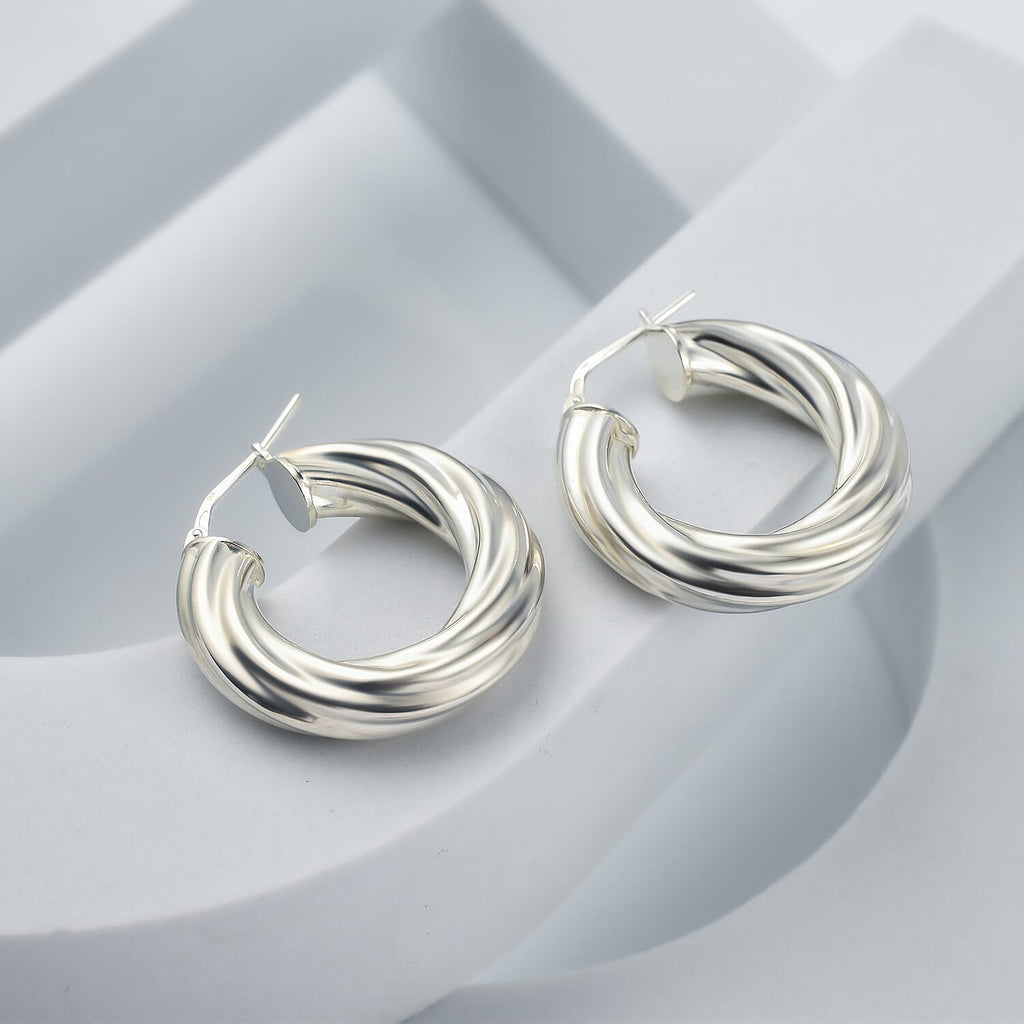 Sterling Silver Twisted Hoop Earrings, Silver Wt. 6.25 Gms
