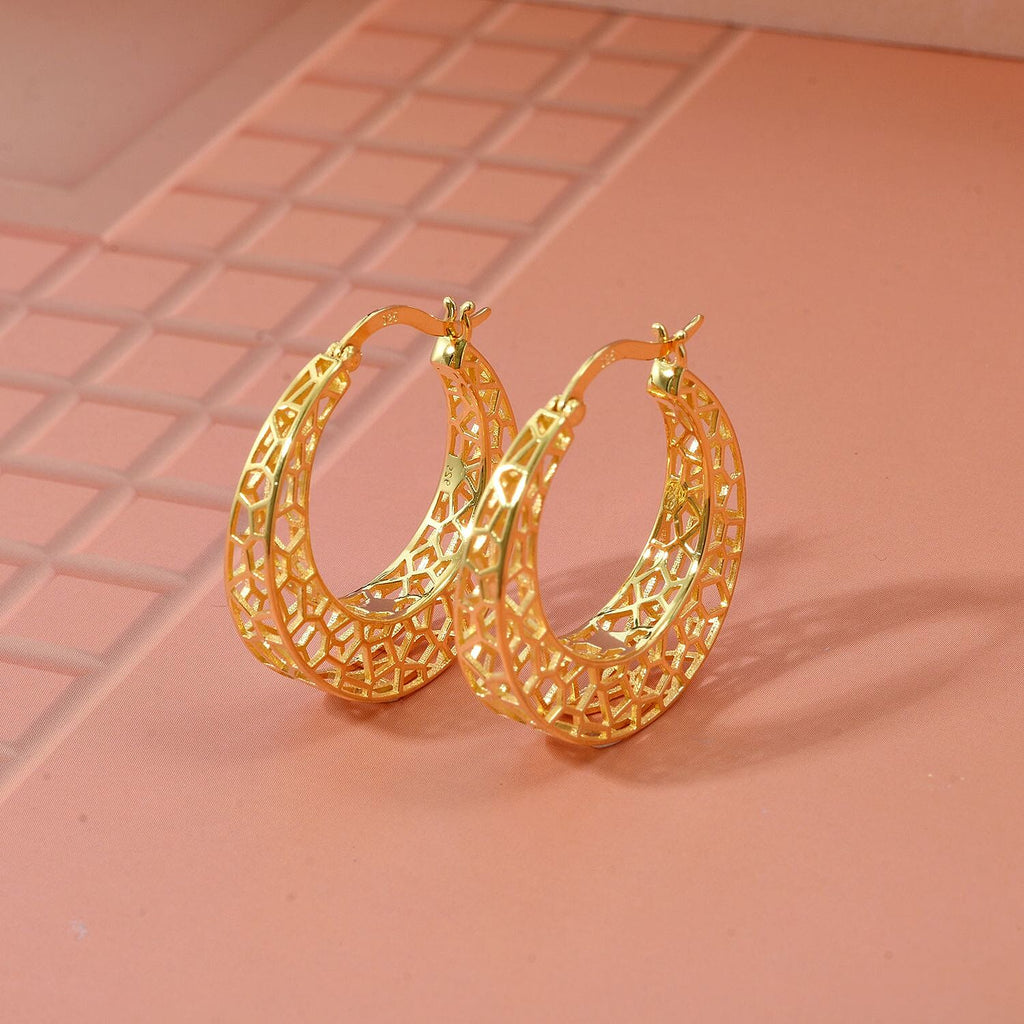 Treasure Of Siam - Sterling Silver Hoop Earrings with Clasp in Yellow Gold Plating