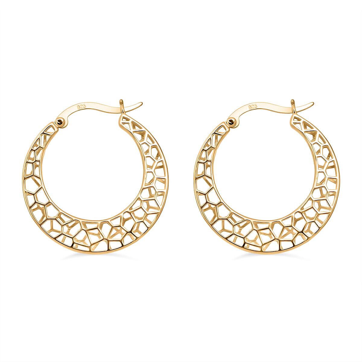 Treasure Of Siam - Sterling Silver Hoop Earrings with Clasp in Yellow Gold Plating 8194363 3