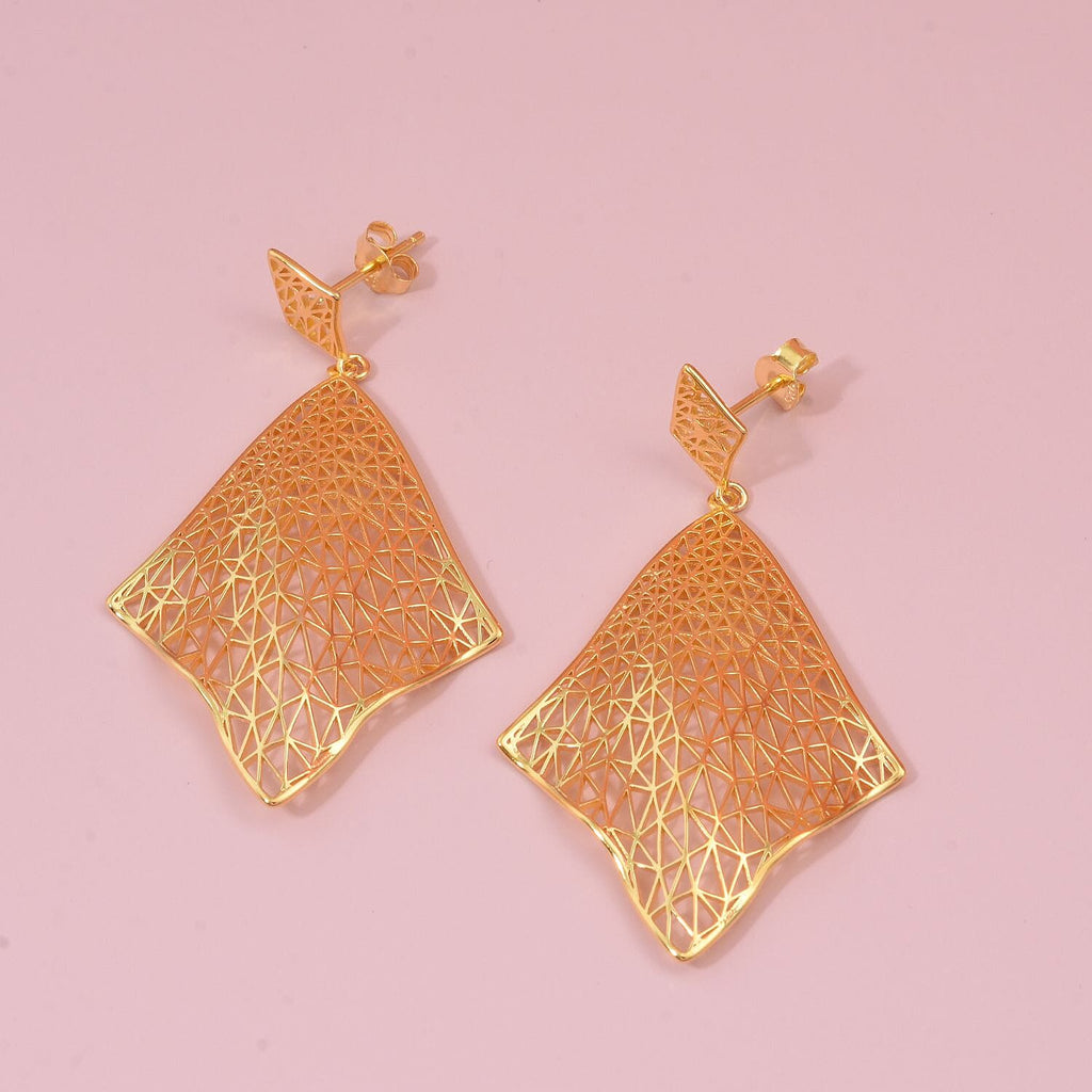 Treasure Of Siam - Sterling Silver Earrings with Push Back in Yellow Gold Plating