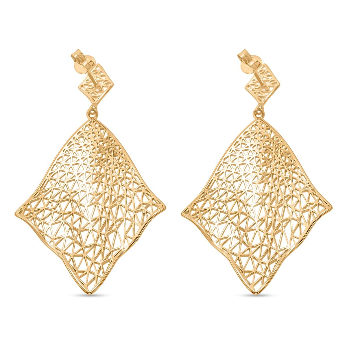 Treasure Of Siam - Sterling Silver Rhombus Earrings with Push Back in Yellow Gold Plating 8194350 4