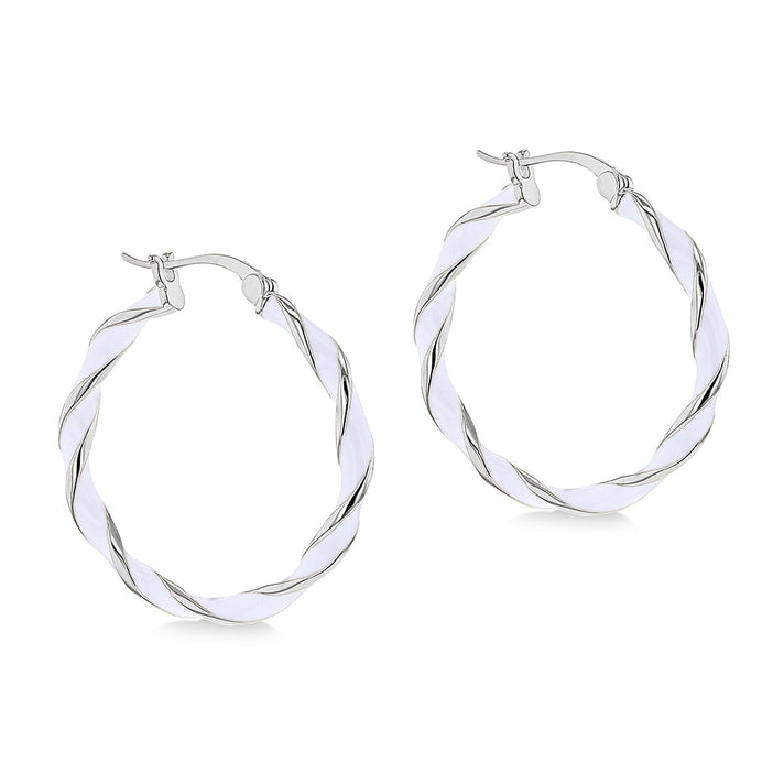 White Enamel Large Twister Hoop Creole Earrings in Sterling Silver Rhodiumplated 31mm 7567814 1