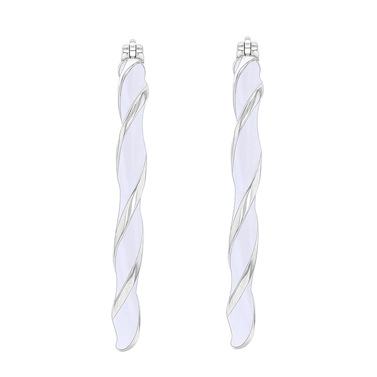 White Enamel Large Twister Hoop Creole Earrings in Sterling Silver Rhodiumplated 31mm 7567814 2