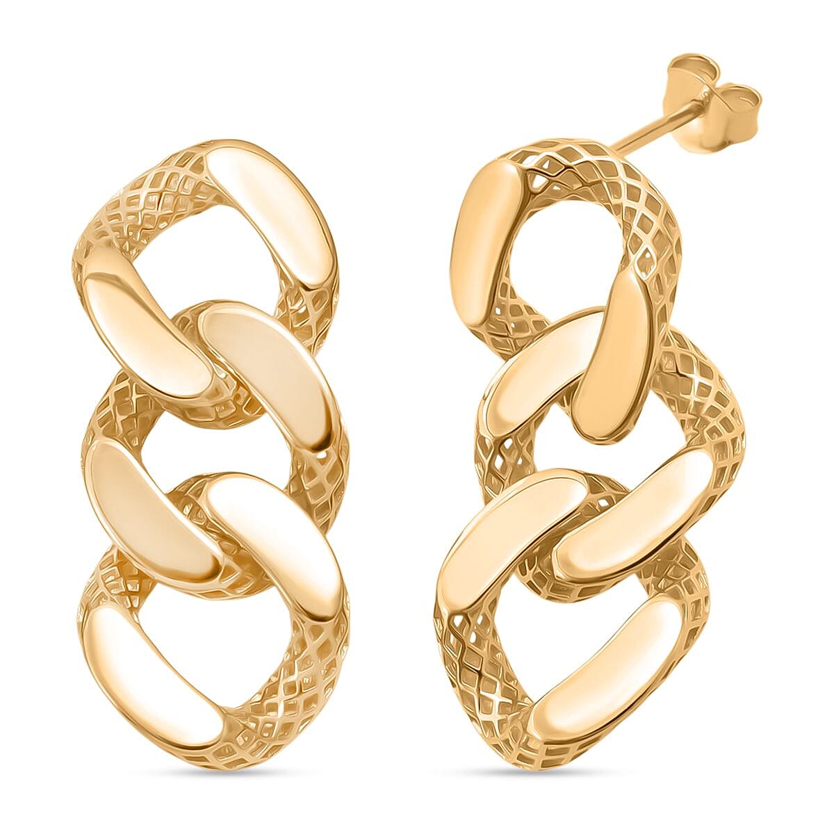 Treasure Of Siam - Sterling Silver Curb Chain Link Push Back Earring in Yellow Gold Plating 8194431 0