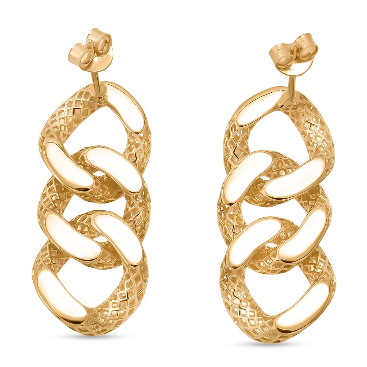 Treasure Of Siam - Sterling Silver Curb Chain Link Push Back Earring in Yellow Gold Plating 8194431 3