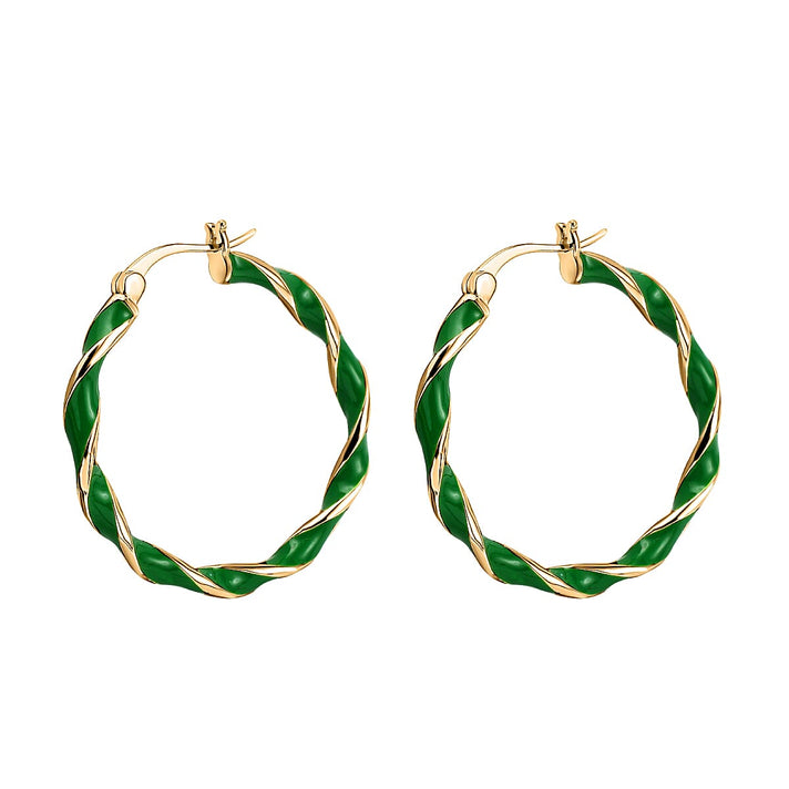 Yellow Gold Overlay Sterling Silver Green Enamelled Large Twister Earrings, Silver Wt. 6.1 Gms 7676372 1