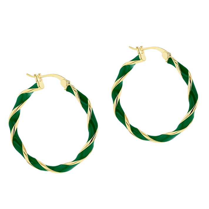Yellow Gold Overlay Sterling Silver Green Enamelled Large Twister Earrings, Silver Wt. 6.1 Gms 7676372 2