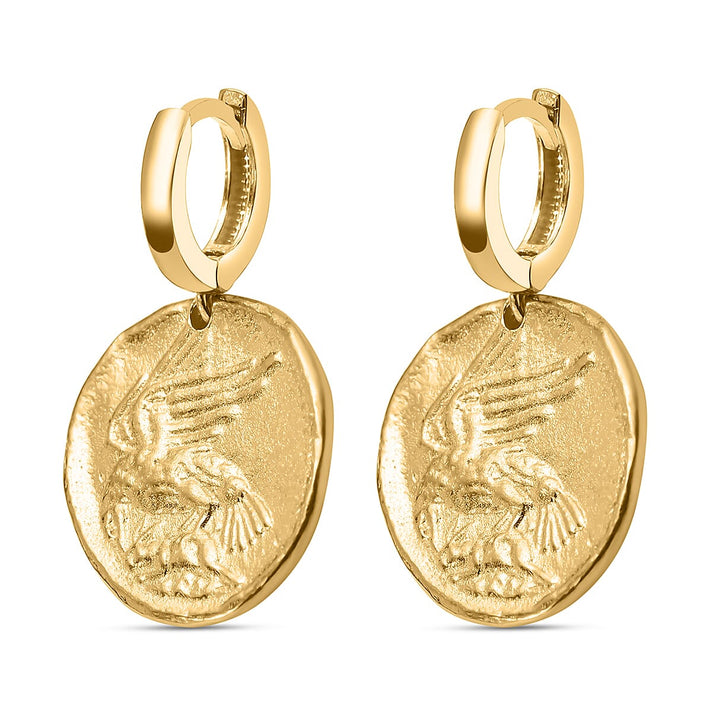 Yellow Gold Plated Sterling Silver Roman Coin Earrings, Silver Wt. 9.2 Gms 7688251 1
