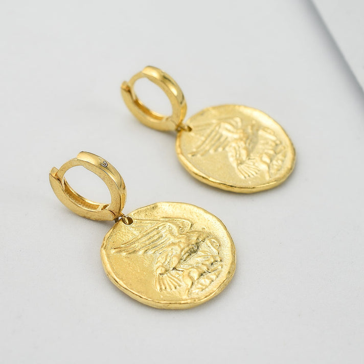Yellow Gold Plated Sterling Silver Roman Coin Earrings, Silver Wt. 9.2 Gms 7688251 2