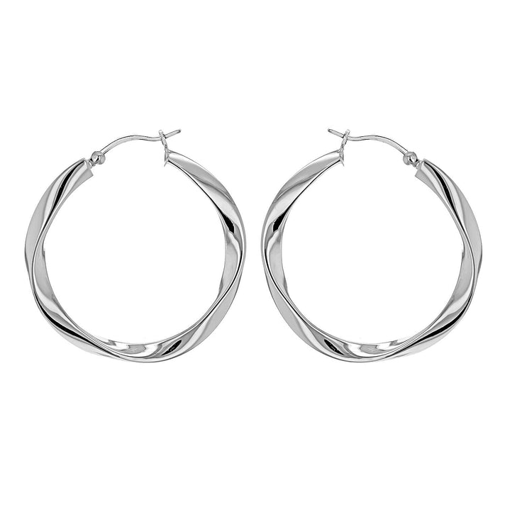 Sterling Silver 4mm Twist Tube 40mm Hoop Creole Earrings 7315478 1