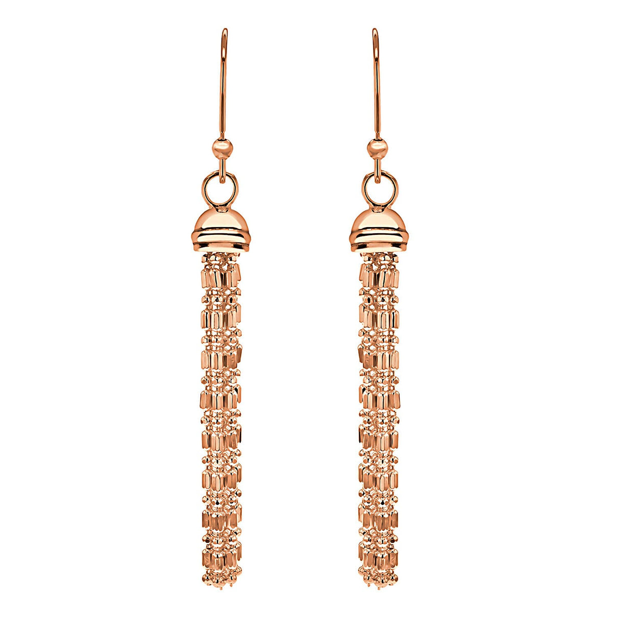 Sterling Silver Rose Gold Plated 8mm x 72mm Bead and Ball Tassel Earrings 7315534 0