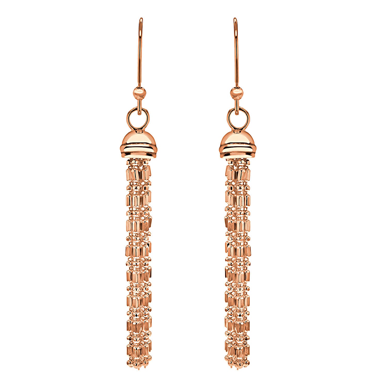 Sterling Silver Rose Gold Plated 8mm x 72mm Bead and Ball Tassel Earrings 7315534 0