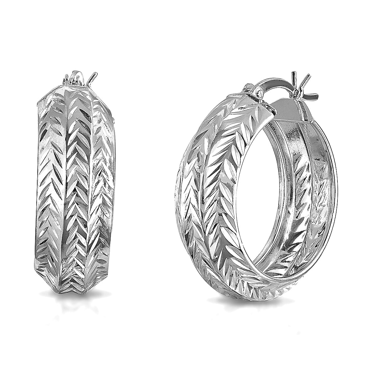 Diamond-cut Sterling Silver Hoop Earrings with Clasp 8125817 1