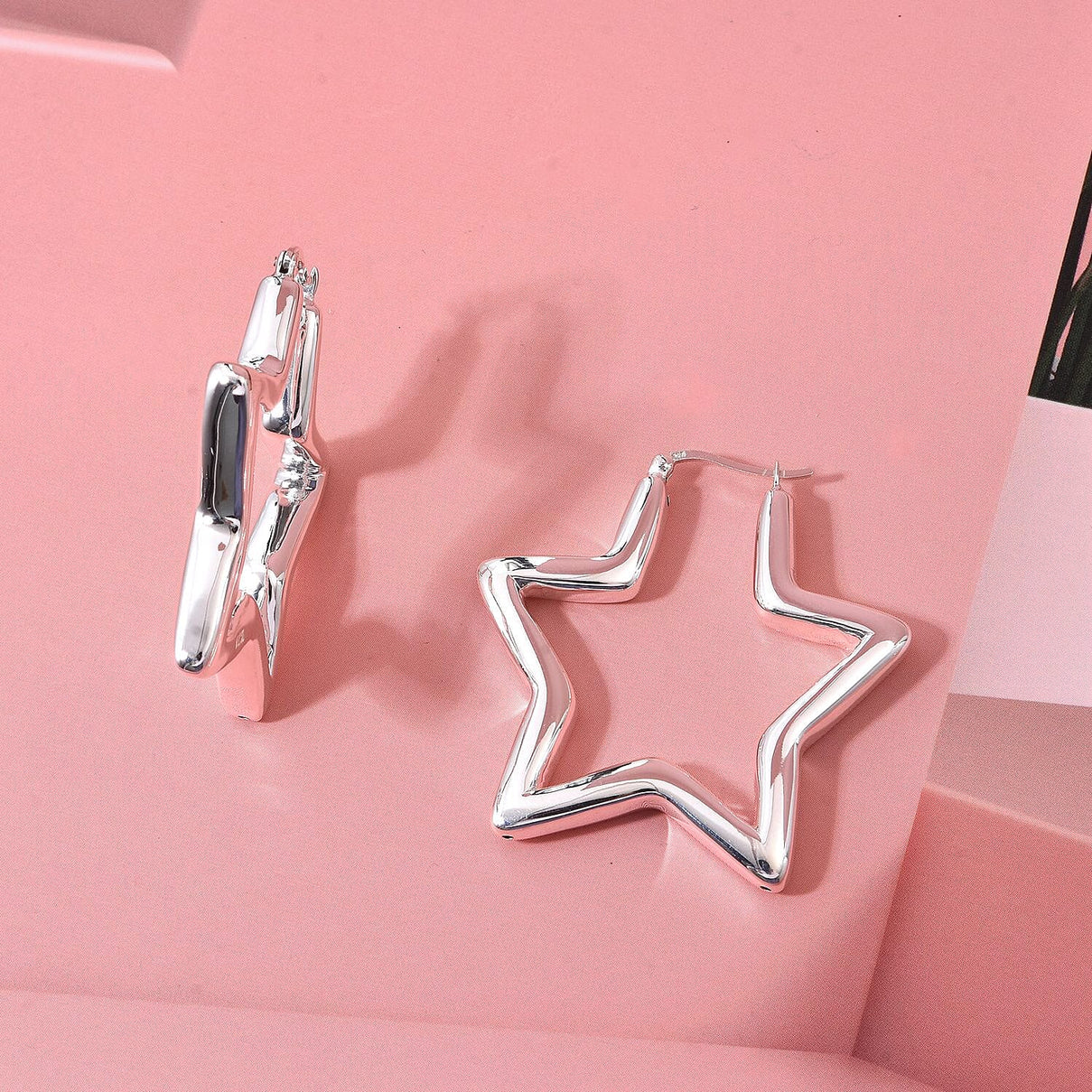 Close Out Deal- Sterling Silver Star Hoop Earring with Clasp 8248552 1