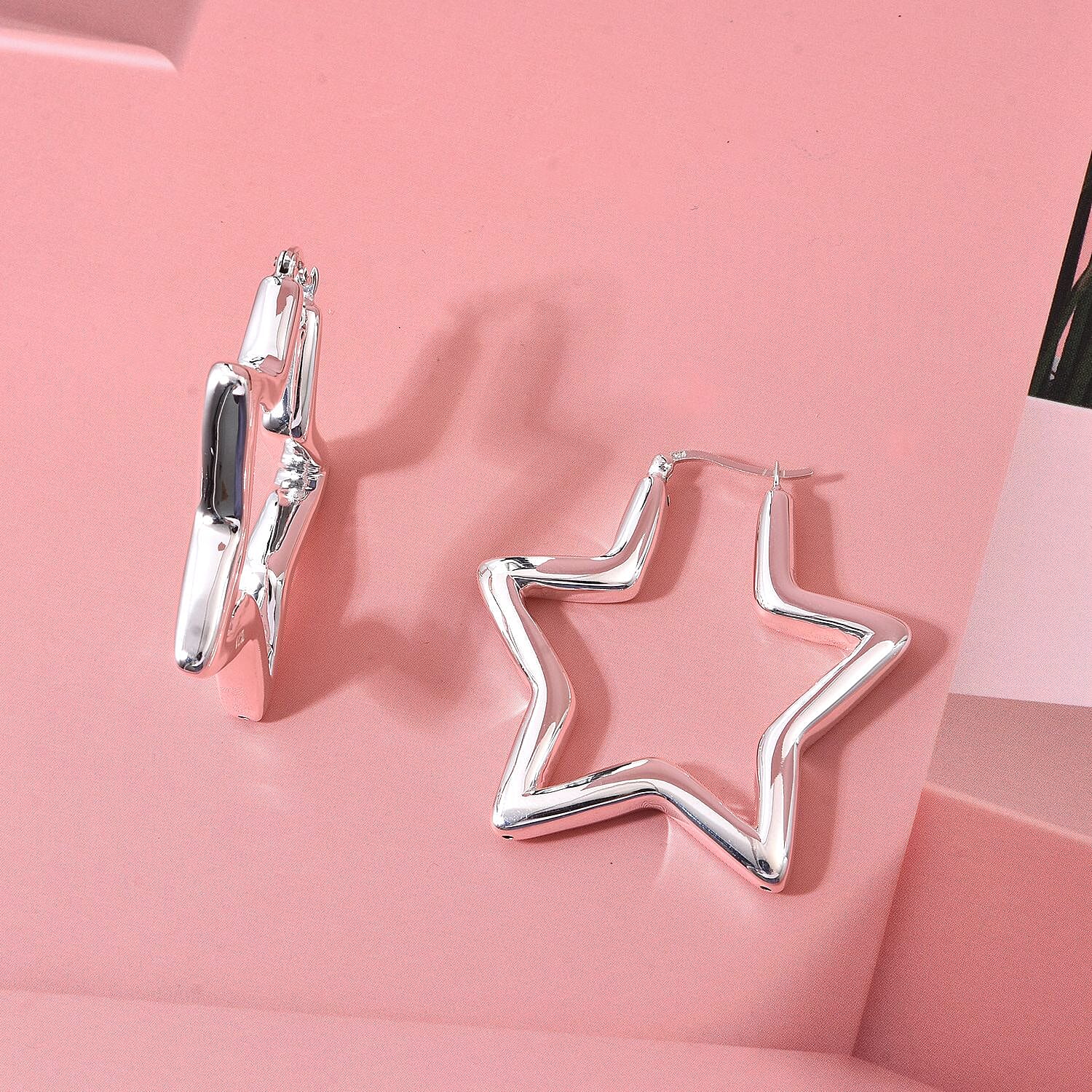 Close Out Deal- Sterling Silver Star Hoop Earring with Clasp 8248552 1