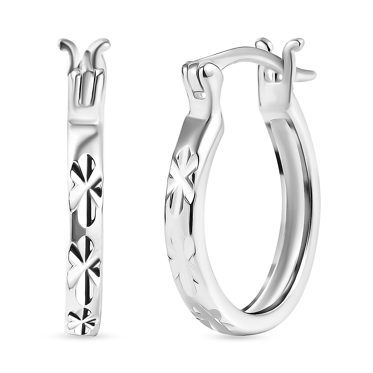 Sterling Silver Diamond Cut Hoop Earrings with Clasp 8282726 0