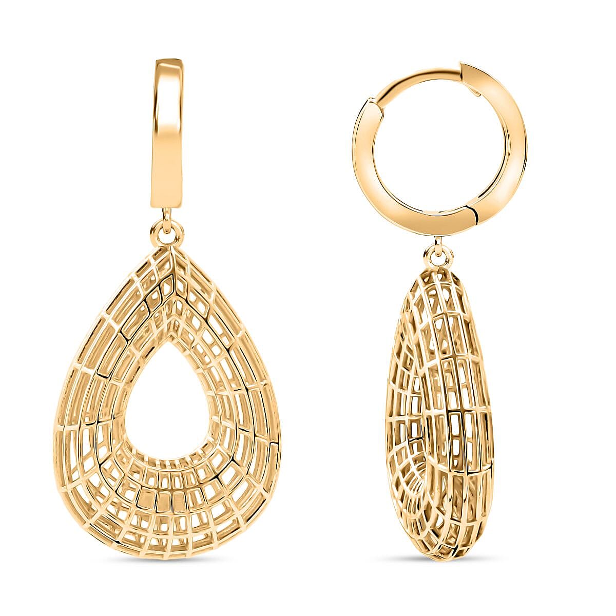Treasure of Siam - Sterling Silver Openwork Teardrop Earring with Hoop in Yellow Gold Plating 8239542 0