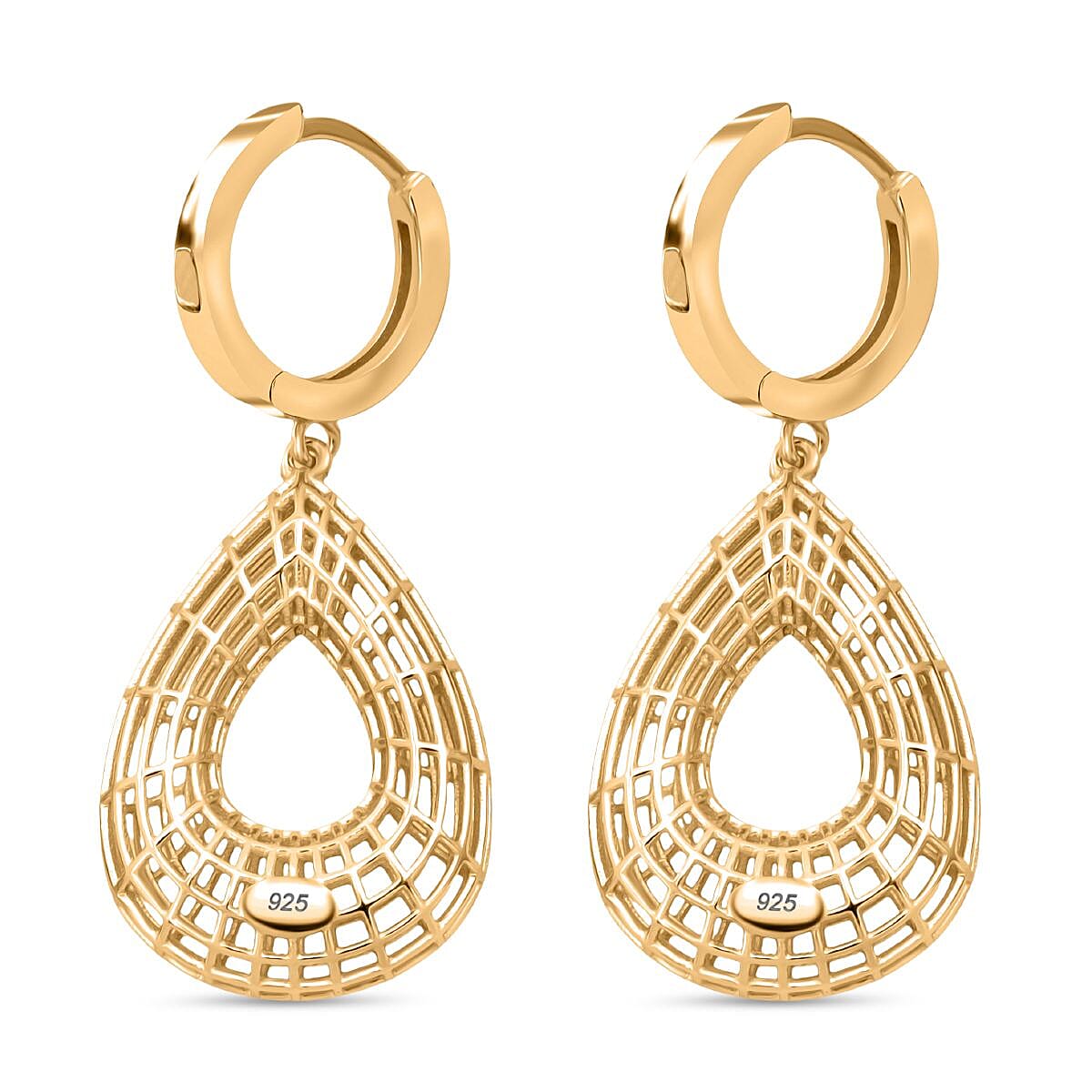 Treasure of Siam - Sterling Silver Openwork Teardrop Earring with Hoop in Yellow Gold Plating 8239542 4