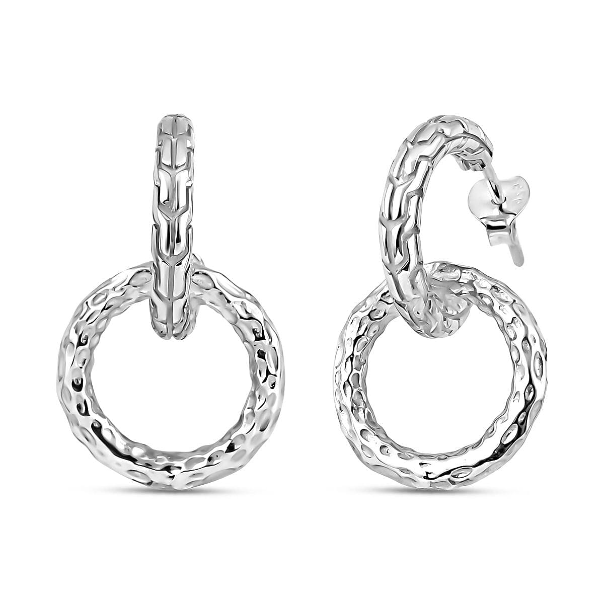 Royal Bali Collection - Sterling Silver Hammered Texture Earrings with Push Back, Silver Wt. 6.20 Gms. 7621003 0