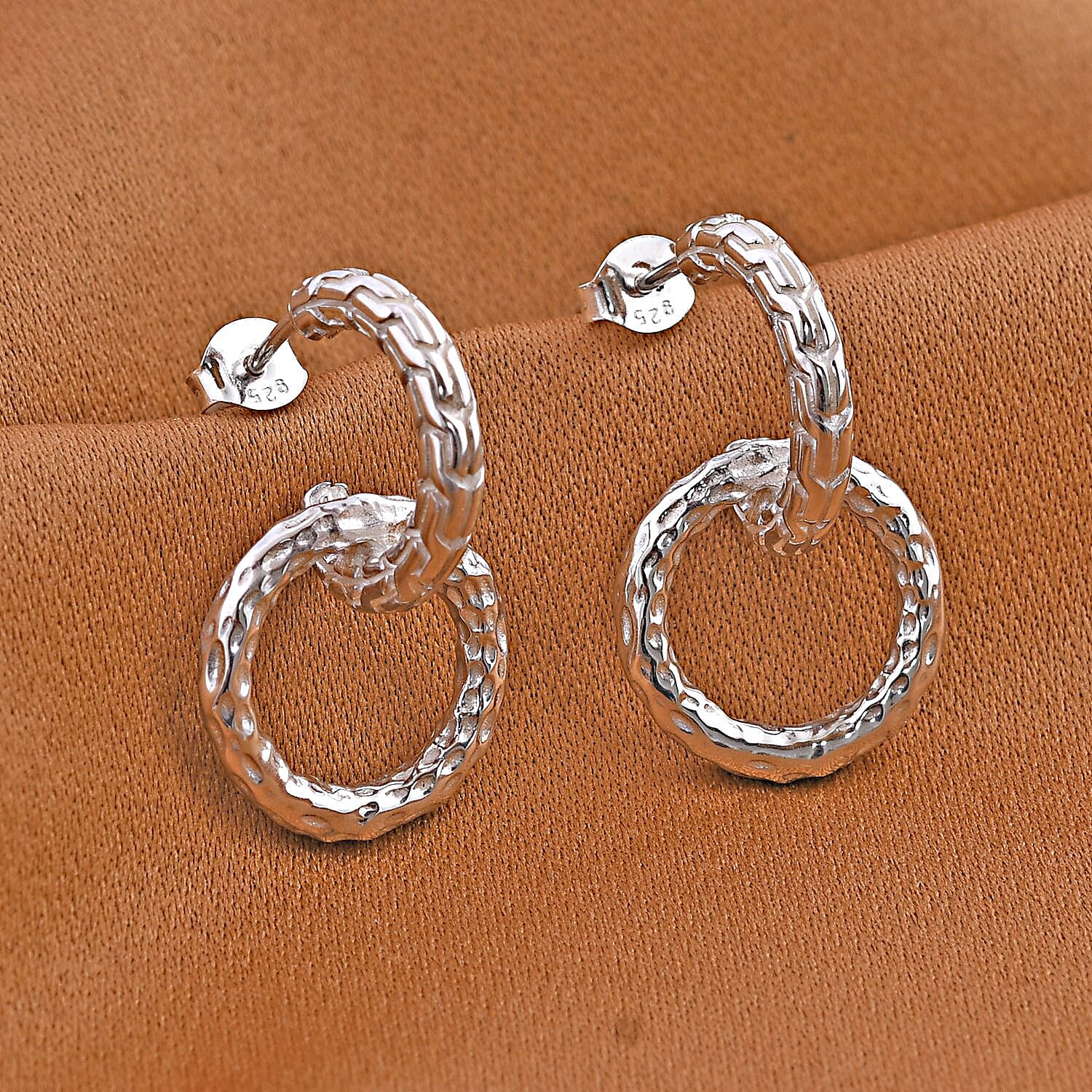 Royal Bali Collection - Sterling Silver Hammered Texture Earrings with Push Back, Silver Wt. 6.20 Gms. 7621003 2