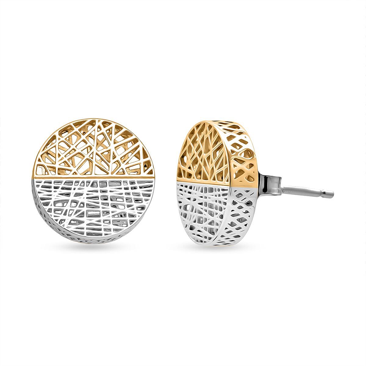 Treasure of Siam - Sterling Silver Round Stud Earring with Push Back in Two Tone Plating 8239673 0
