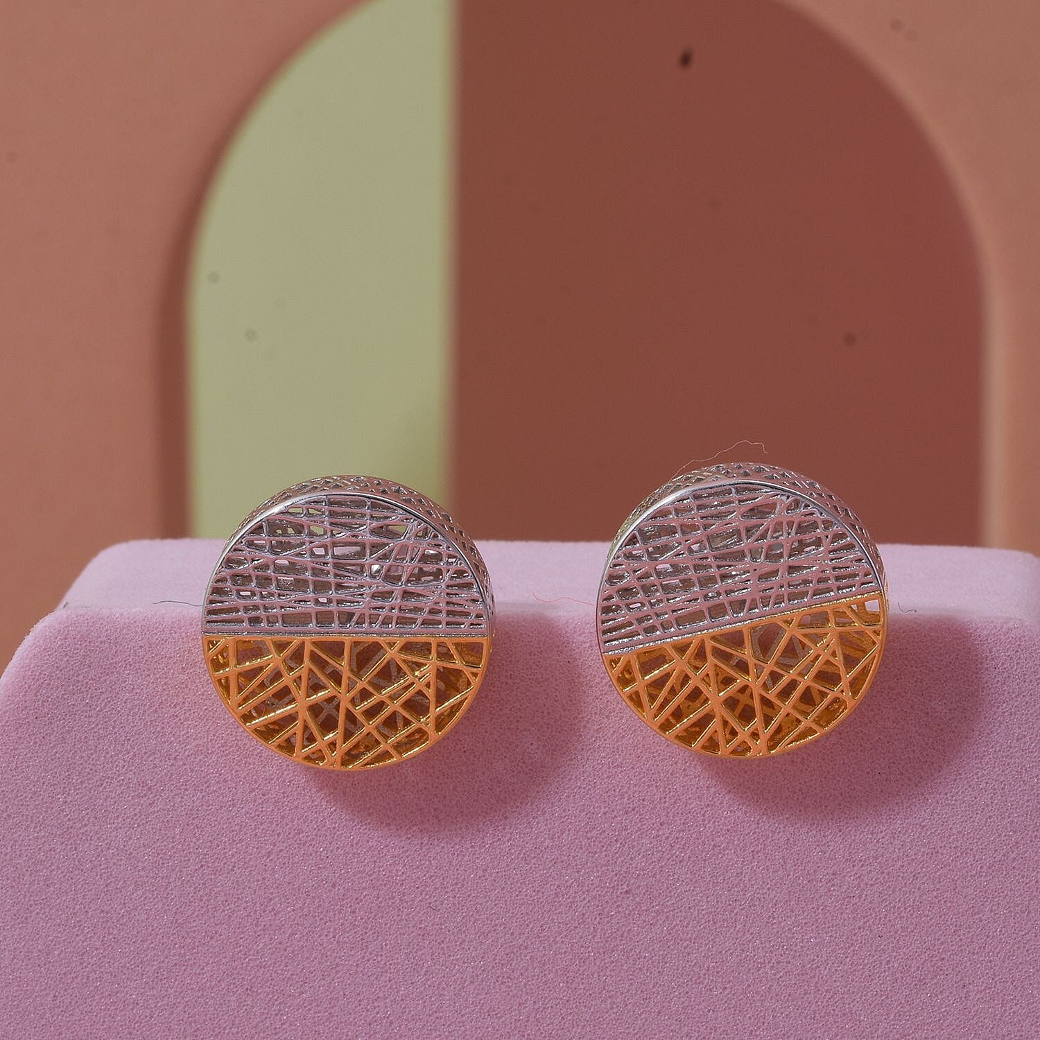 Treasure of Siam - Sterling Silver Round Stud Earring with Push Back in Two Tone Plating 8239673 1