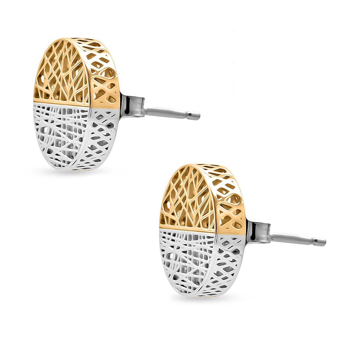 Treasure of Siam - Sterling Silver Round Stud Earring with Push Back in Two Tone Plating 8239673 3