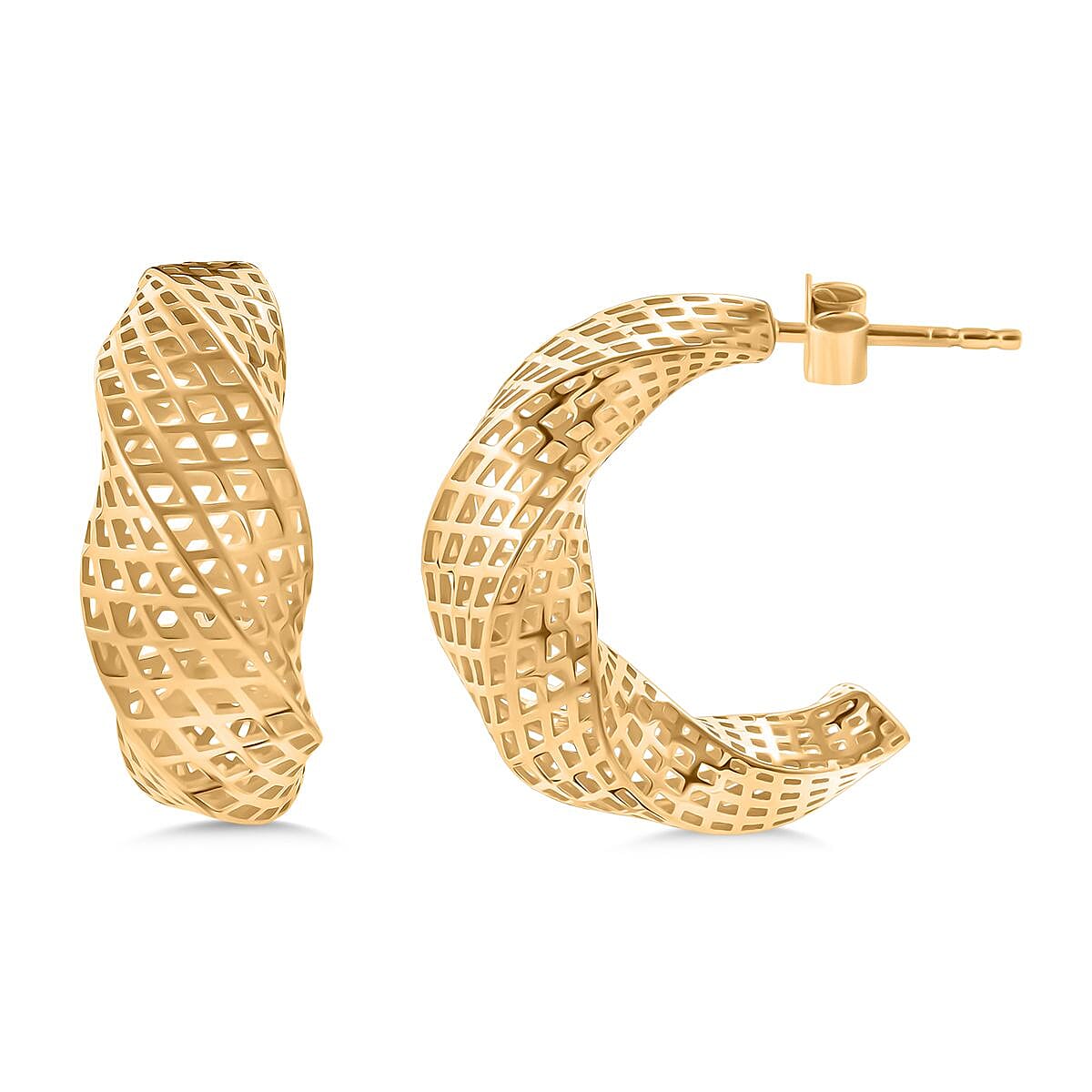 Sterling Silver Half Hoop Mesh Earring with Push Back in Yellow Gold Plating 8194355 0