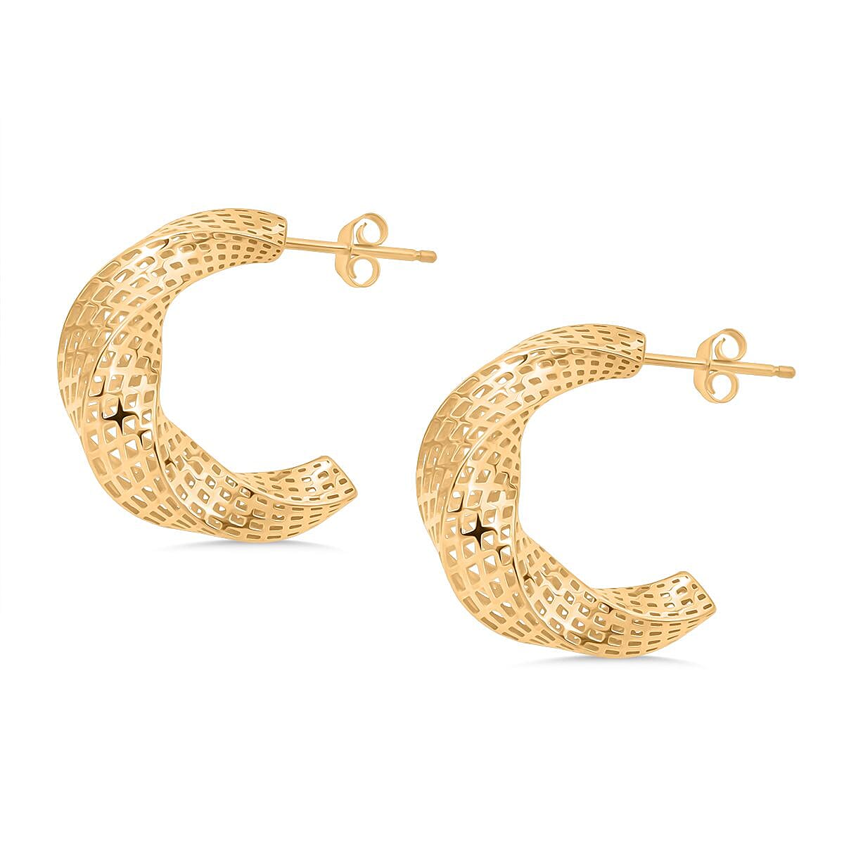 Sterling Silver Half Hoop Mesh Earring with Push Back in Yellow Gold Plating 8194355 3