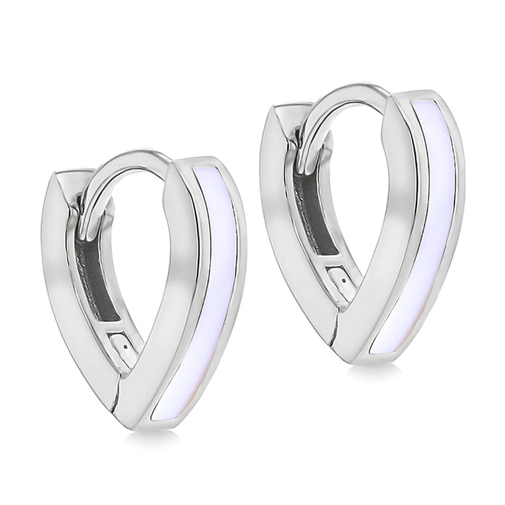 Green Enamel V Shape Huggie Hoop Earrings in Sterling Silver Rhodium Plated 7567958 1